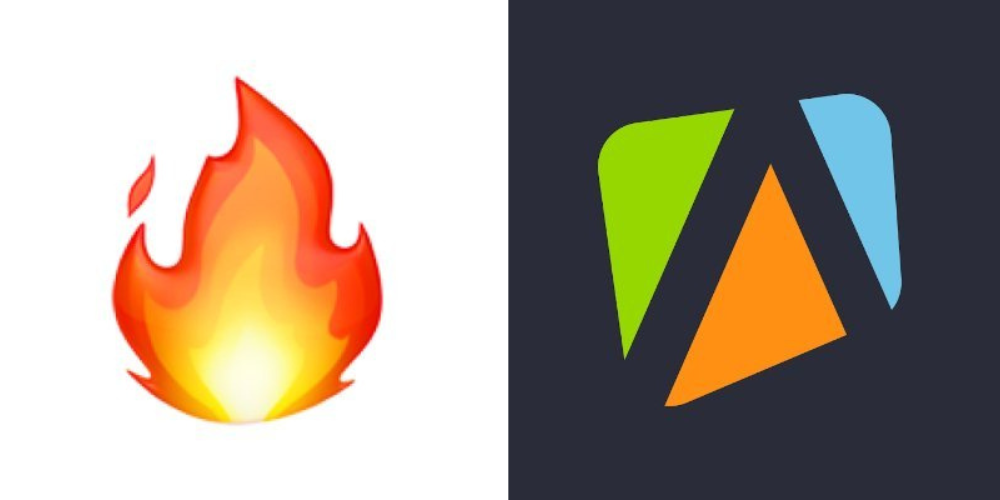Illustration of a flame and a colorful abstract logo